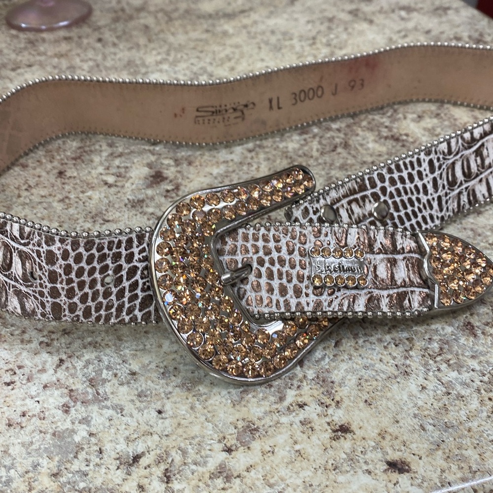 bb Simon vintage XL brown white coiled hand painted amber Swarovski crystal belt